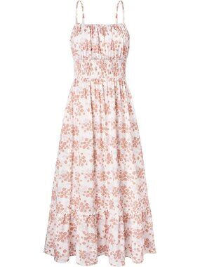Women's Dress Casual Beige Floral Square Neck Backless Classic Summer Vacation